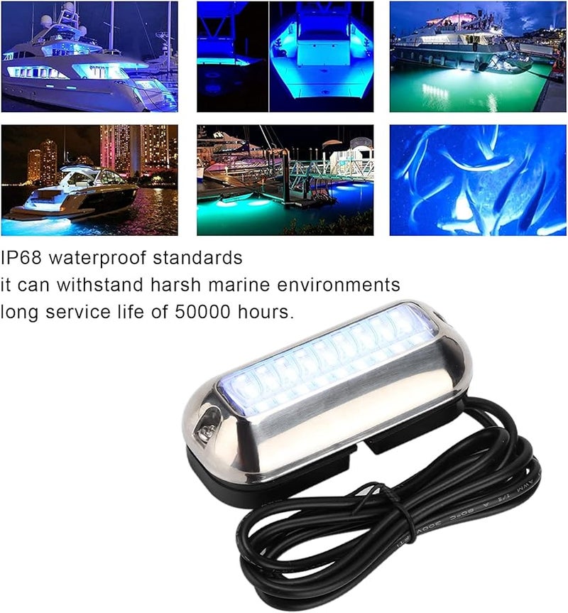 ضوء قارب تحت الماء أزرق 27 LED 74 لومن IP68 مصنوع من الفولاذ المقاوم للصدأ لمارينا RV مصباح مؤخرة القارب - Image 4